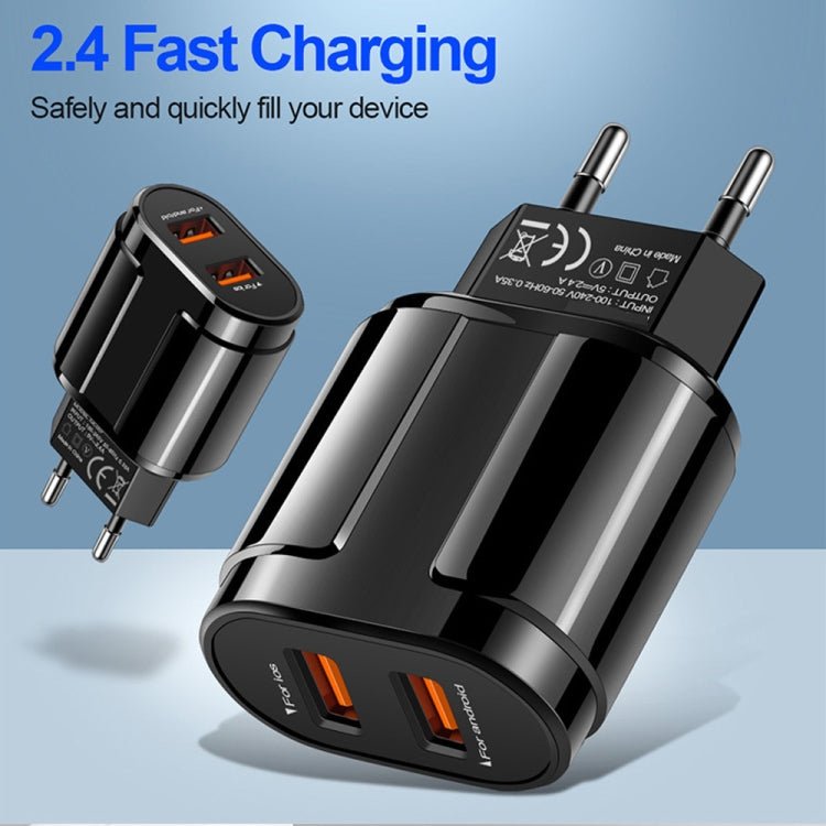Dual USB Portable Travel Charger + 1 Meter USB to Type - C Data Cable, EU Plug - ORIWHIZ