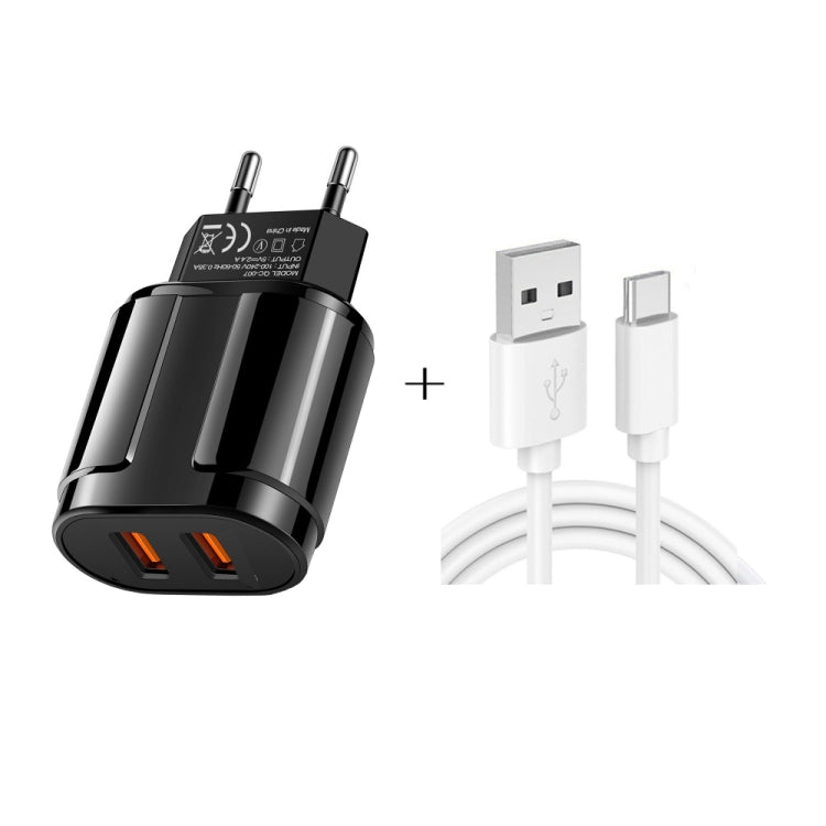 Dual USB Portable Travel Charger + 1 Meter USB to Type - C Data Cable, EU Plug - ORIWHIZ