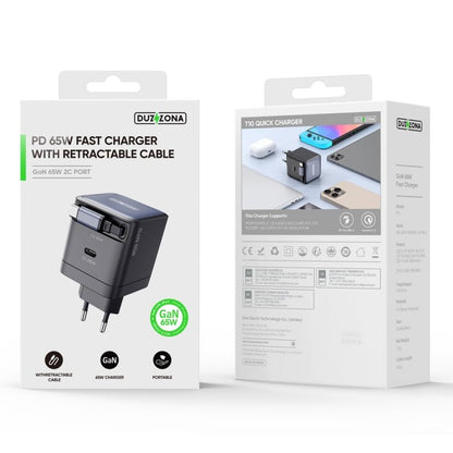 DUZZONA T10 PD 65W GaN Mini Type - C / USB - C Fast Charger with Cable, T10, EU Plug - ORIWHIZ
