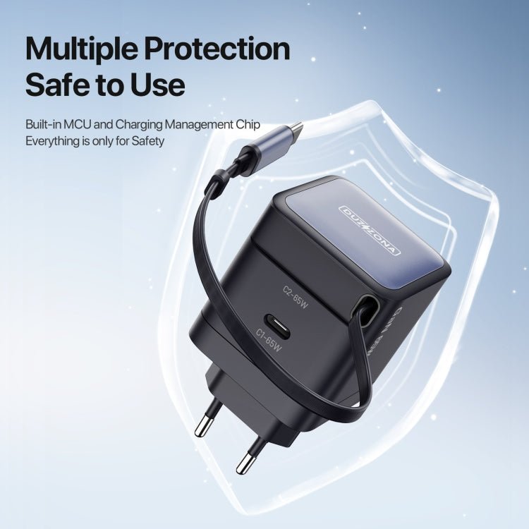 DUZZONA T10 PD 65W GaN Mini Type - C / USB - C Fast Charger with Cable, T10, EU Plug - ORIWHIZ