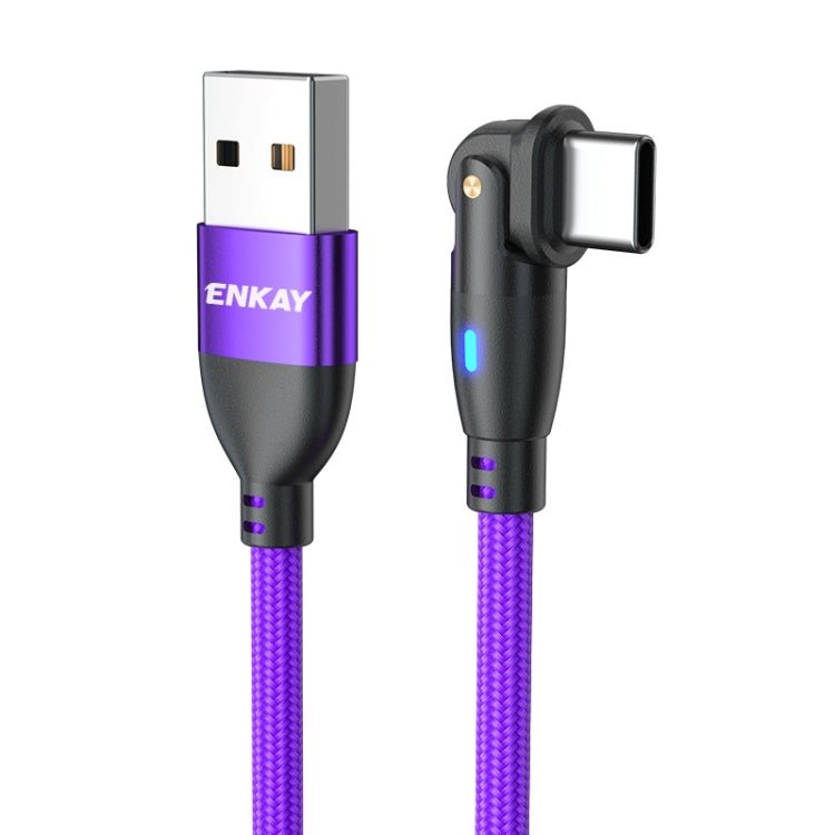 ENKAY 180 Degrees Rotating USB to Type - C 3A Fast Charging Data Cable with LED Light, 1m, 2m - ORIWHIZ