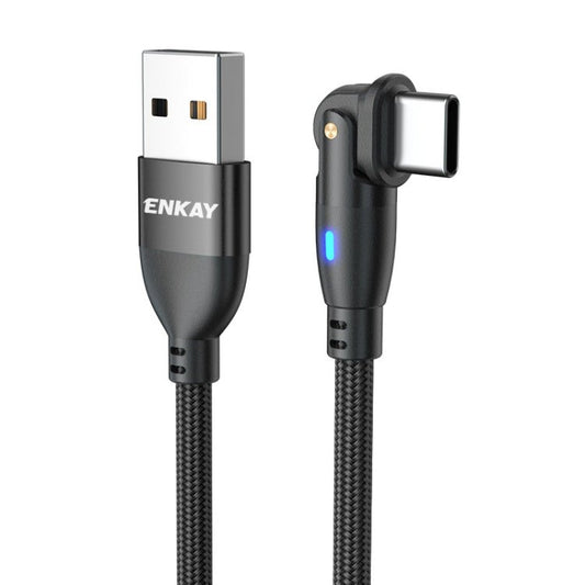 ENKAY 180 Degrees Rotating USB to Type - C 3A Fast Charging Data Cable with LED Light, 1m, 2m - ORIWHIZ