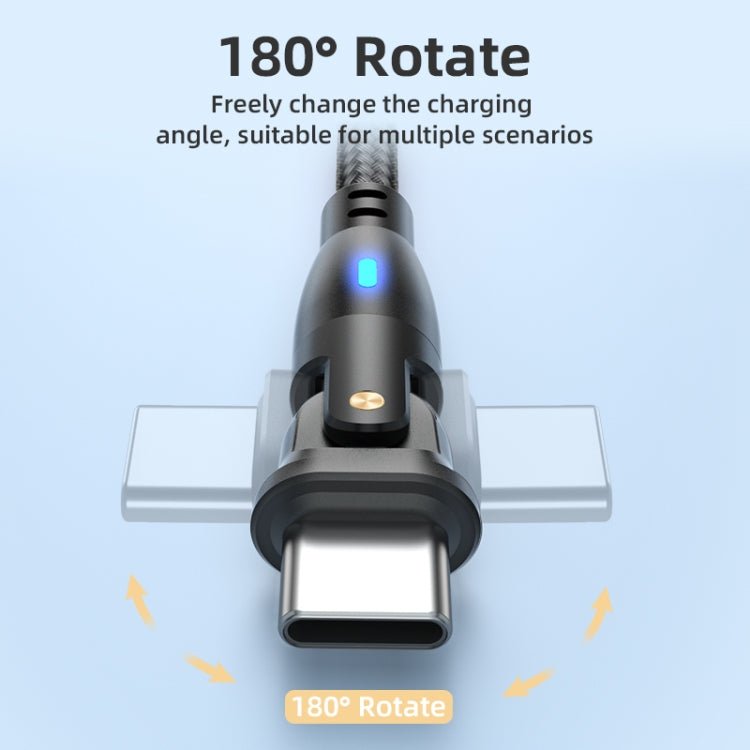 ENKAY 180 Degrees Rotating USB to Type - C 3A Fast Charging Data Cable with LED Light, 1m, 2m - ORIWHIZ