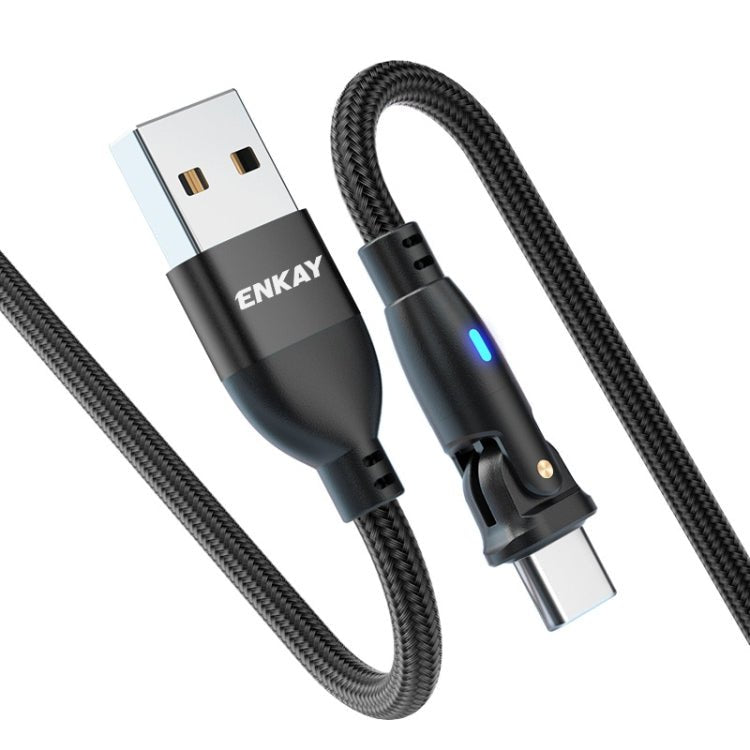 ENKAY 180 Degrees Rotating USB to Type - C 3A Fast Charging Data Cable with LED Light, 1m, 2m - ORIWHIZ
