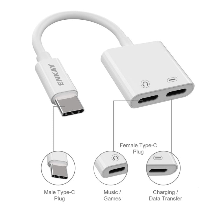 ENKAY ENK - AT105 USB - C / Type - C to Dual Type - C Headphone & Charging Adapter Data Cable - ORIWHIZ