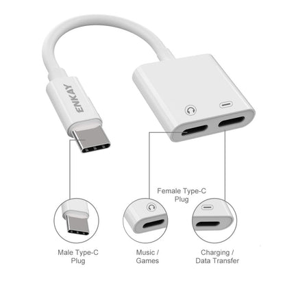 ENKAY ENK - AT105 USB - C / Type - C to Dual Type - C Headphone & Charging Adapter Data Cable - ORIWHIZ