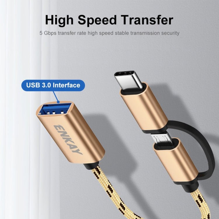 ENKAY ENK - AT113 2 in 1 Type - C / Micro USB to USB 3.0 Nylon Braided OTG Adapter Cable - ORIWHIZ
