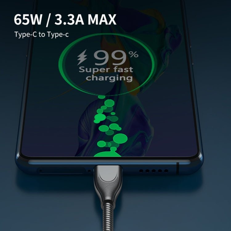 ENKAY ENK - CB129 PD 65W Type - C to Type - C Carbon Steel Hose Spring Fast Charging Data Cable, Length 1m, 1m Type - C to Type - C - ORIWHIZ