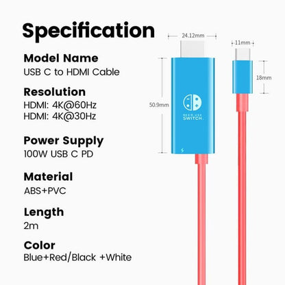 ENKAY ENK - CB136 6.6Ft. Type - C to HDMI Conversion Cable for Switch 4K HD Projection TV, HDMI Conversion Cable - ORIWHIZENKAYNintendo AccessoriesNintendo Accessories Adapter