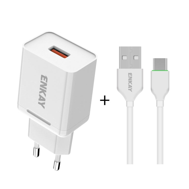 ENKAY Hat - Prince T006 - 1 18W 3A QC3.0 Fast Charging Power Adapter EU Plug Portable Travel Charger, With 3A 1m 8 Pin Cable, With 3A 1m Type - C Cable, With 3A 1m Micro USB Cable - ORIWHIZ