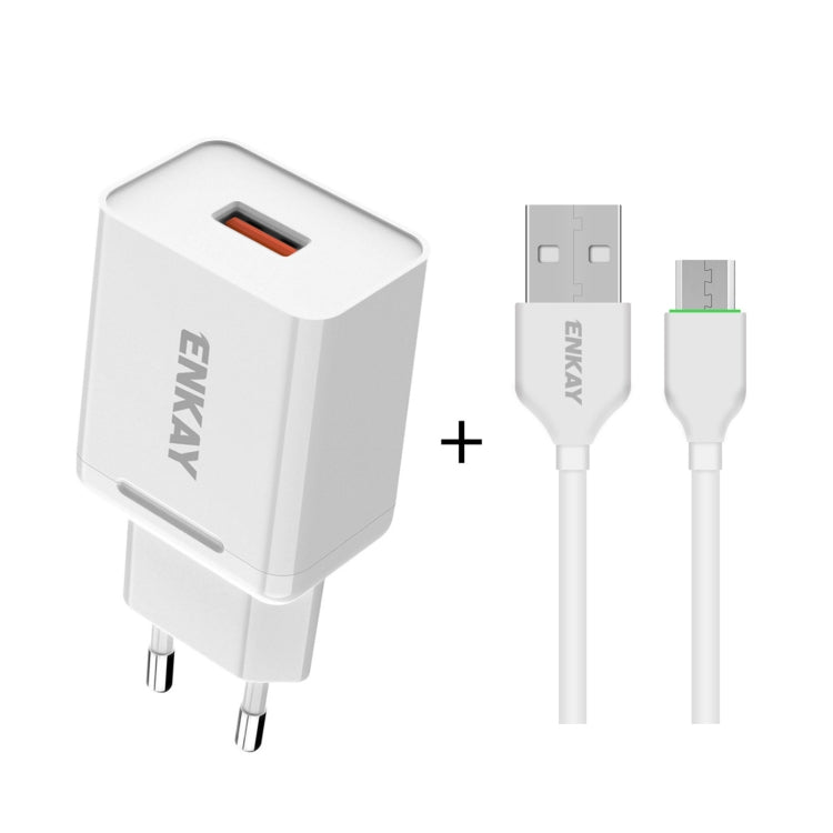 ENKAY Hat - Prince T006 - 1 18W 3A QC3.0 Fast Charging Power Adapter EU Plug Portable Travel Charger, With 3A 1m 8 Pin Cable, With 3A 1m Type - C Cable, With 3A 1m Micro USB Cable - ORIWHIZ