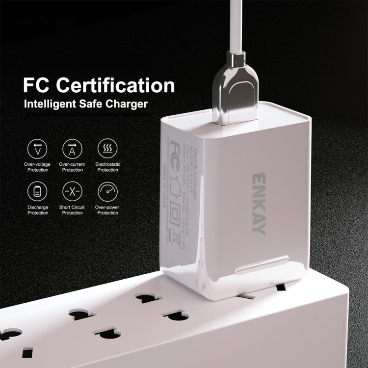 ENKAY Hat - Prince U015 18W 3A QC3.0 Fast Charging Power Adapter US Plug Portable Travel Charger, With 3A 1m 8 Pin Cable, With 3A 1m Type - C Cable, With 3A 1m Micro USB Cable - ORIWHIZ