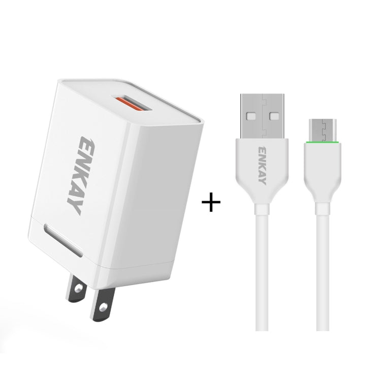 ENKAY Hat - Prince U015 18W 3A QC3.0 Fast Charging Power Adapter US Plug Portable Travel Charger, With 3A 1m 8 Pin Cable, With 3A 1m Type - C Cable, With 3A 1m Micro USB Cable - ORIWHIZ