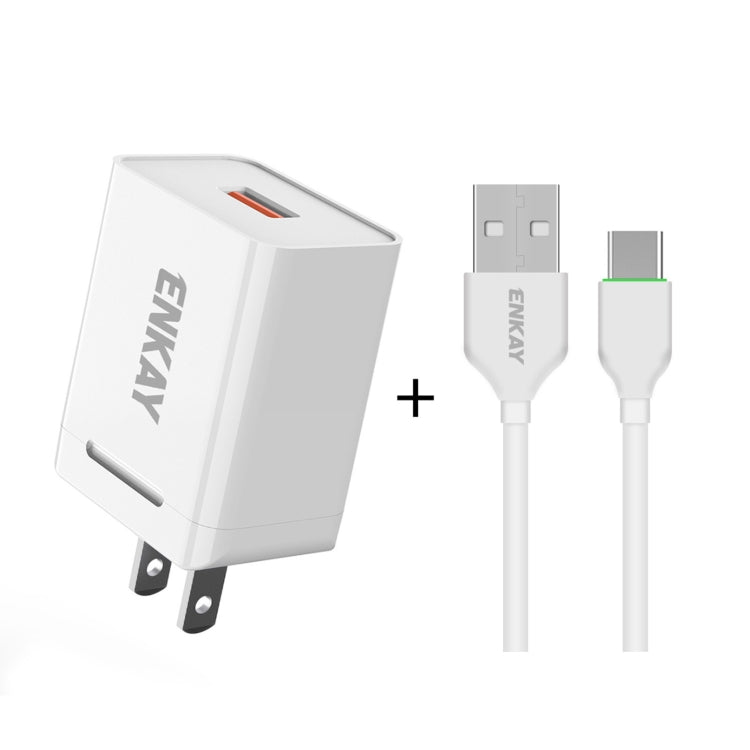 ENKAY Hat - Prince U015 18W 3A QC3.0 Fast Charging Power Adapter US Plug Portable Travel Charger, With 3A 1m 8 Pin Cable, With 3A 1m Type - C Cable, With 3A 1m Micro USB Cable - ORIWHIZ