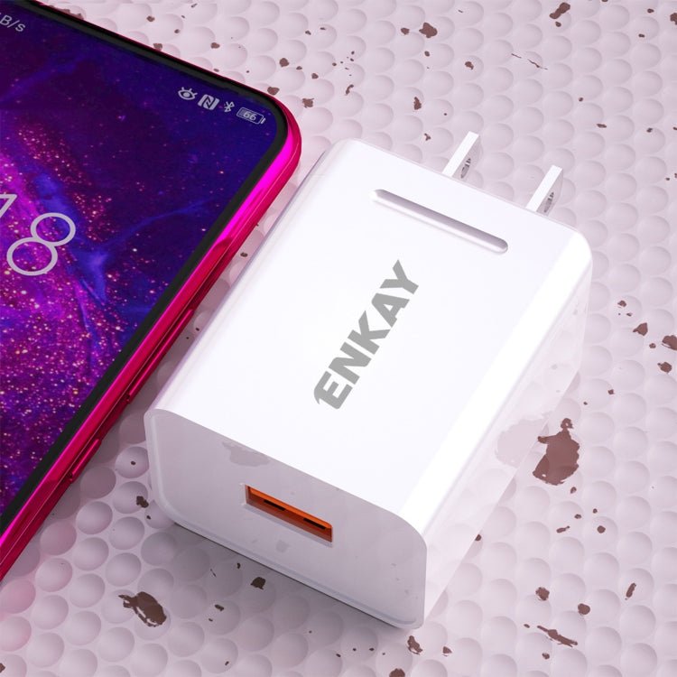 ENKAY Hat - Prince U015 18W 3A QC3.0 Fast Charging Power Adapter US Plug Portable Travel Charger, With 3A 1m 8 Pin Cable, With 3A 1m Type - C Cable, With 3A 1m Micro USB Cable - ORIWHIZ