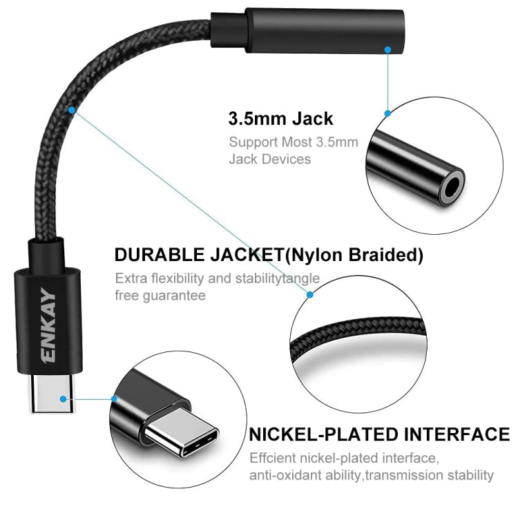 ENKAY USB - C / Type - C to 3.5mm Nylon Braided Aux Adapter Digital Decoding Audio Cable - ORIWHIZ