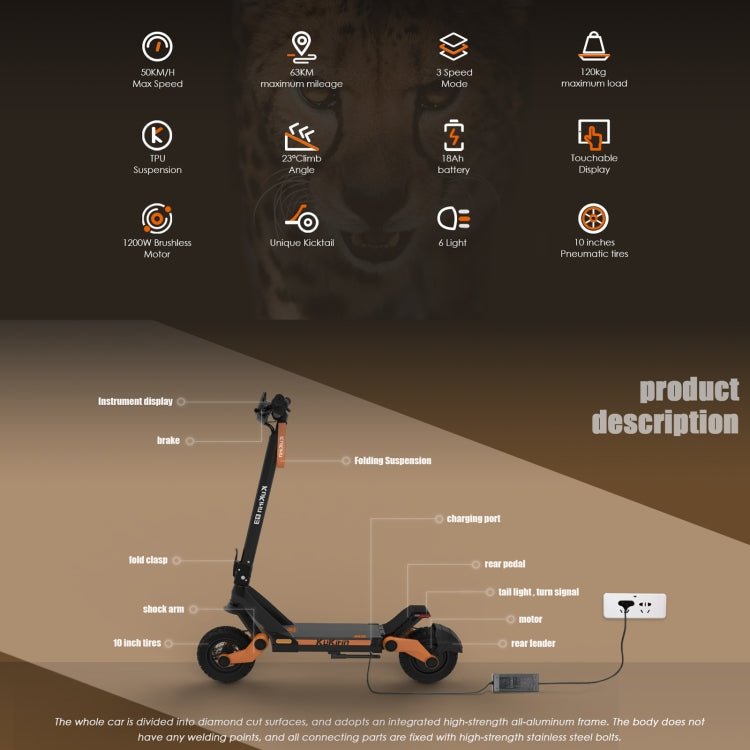 EU Warehouse Kukirin G3 10 inch Tires 1200W 52V 18AH Three - speed Folding Electric Offroad Scooter with LED Display, G3 - ORIWHIZ