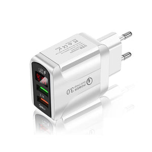 F002C QC3.0 USB + USB 2.0 Fast Charger with LED Digital Display for Mobile Phones and Tablets, EU Plug, EU Plug - ORIWHIZ