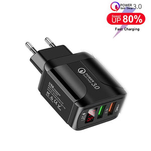 F002C QC3.0 USB + USB 2.0 Fast Charger with LED Digital Display for Mobile Phones and Tablets, EU Plug, EU Plug - ORIWHIZ