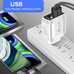 F002C QC3.0 USB + USB 2.0 Fast Charger with LED Digital Display for Mobile Phones and Tablets, UK Plug, UK Plug - ORIWHIZ