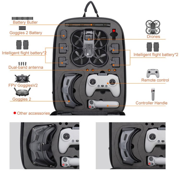 For DJI AVATA Storage Bag Hard Shell Waterproof Shoulder Bag Backpack, Style 1 Brushed Gray Black Inner, Style 1 Metal Gray Black Inner, Style 1 Brushed Gray Yellow Inner, Style 1 Metal Gray Yellow Inner - ORIWHIZCase & BagsDJI & Insta360 AccessoriesDJI FPV Series