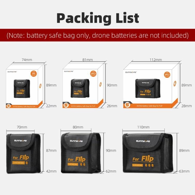 For DJI Flip Sunnylife Battery Explosion Proof Bag Li - ion Safety Storage Bag Flame Retardant Protective Bag, Small (For 1 Battery), Medium (For 2 Batteries), Large (For 2 Batteries) - ORIWHIZDJI & Insta360 AccessoriesOtherOther DJI Accessories