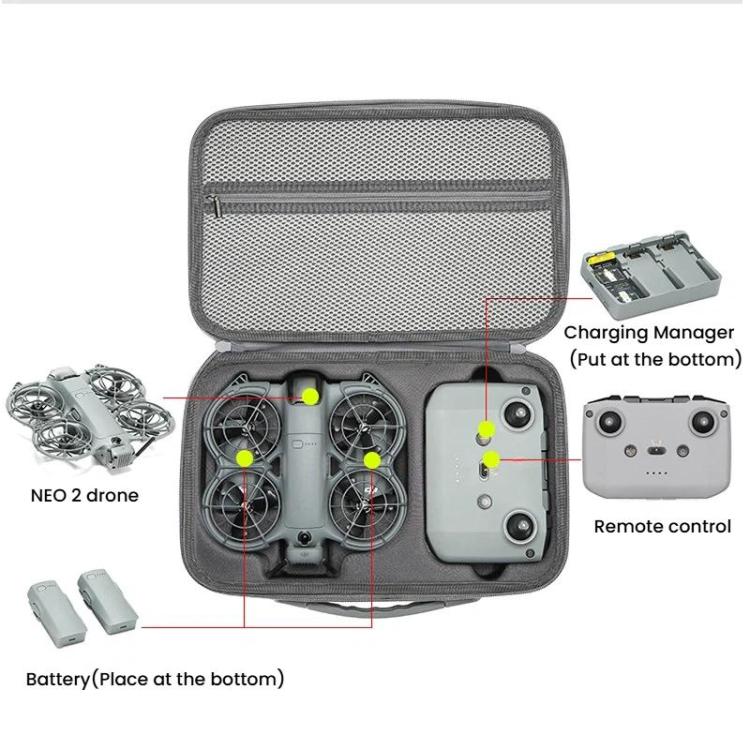 For DJI Neo 2 Fly More Combo Hard Shell Carrying Case Custom - Molded Sling Bag, Mini Black, Fly More Combo Gray - ORIWHIZCases & BagsDJI & Insta360 AccessoriesDJI Neo Accessories