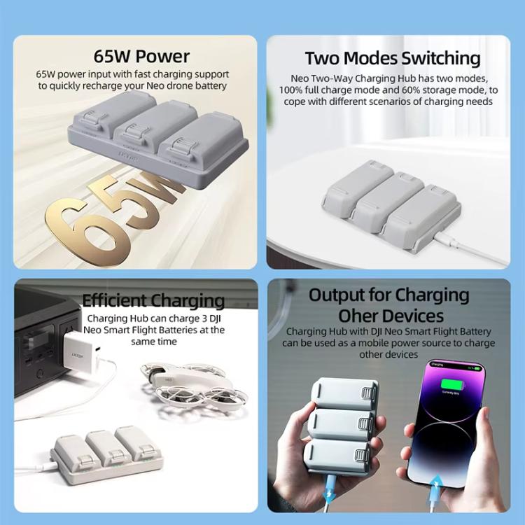 For DJI Neo Battery LKTOP Three - Way Charger 65W Fast Charging Hub, NC036 - ORIWHIZDJI & Insta360 AccessoriesDJI Neo AccessoriesLKTOP