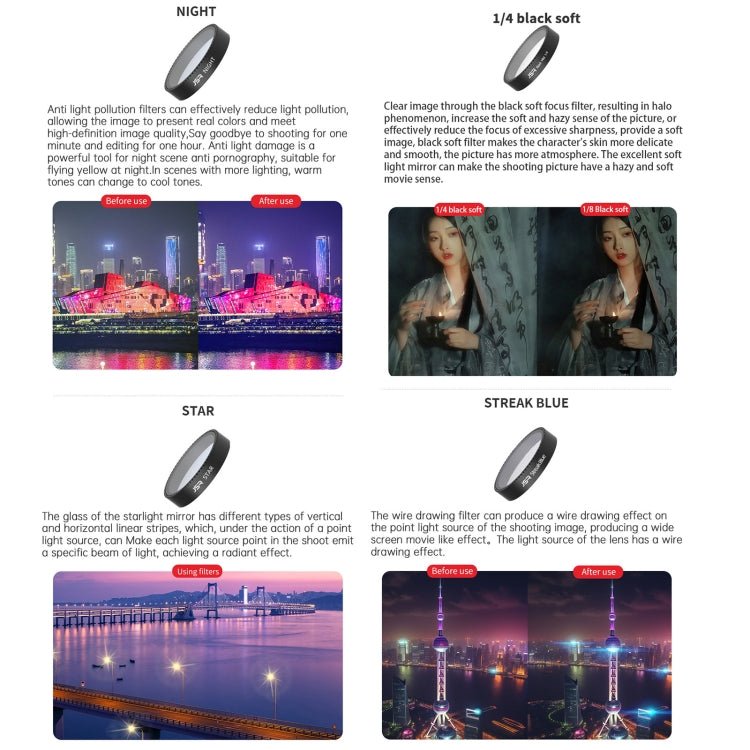 For DJI Neo JSR KB Series Drone Lens Filter, MCUV, CPL, ND8, ND16, ND32, ND64, ND8PL, ND16PL, ND32PL, ND64PL, NIGHT, STAR, Black Mist 1/4, Streak Drawing Blue, 3 in 1 CPL ND8/16, 4 in 1 CPL ND8 Brushed Black Mist, 4 in 1 ND8 - 64, 6 in 1 ND8 - 64 CPL STAR ... - ORIWHIZDJI & Insta360 AccessoriesDJI Neo AccessoriesJSR