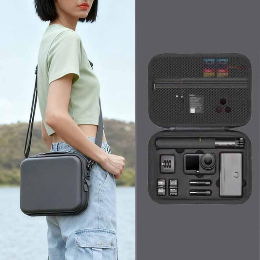 Estuche de transporte DJI Osmo Action 6 Adventure Combo, bolsa de almacenamiento EVA+PU con absorción de impactos, tipo de mano - Negro, tipo de mano Gris, tipo de correa para el hombro Gris, correa para el hombro Negra - ORIWHIZEstuches y bolsasAccesorios DJI e Insta360S Serie Osmo Action