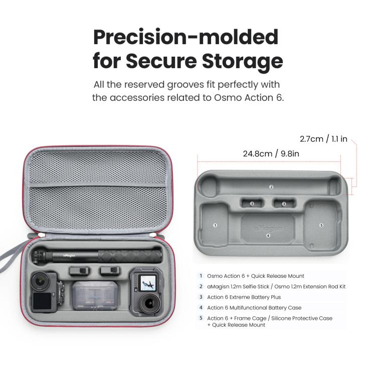 For DJI Osmo Action 6 aMagisn Medium Hard Shell Carrying Case with Removable Foam Insert, For DJI Osmo Action 6 - ORIWHIZaMagisnCase & BagsDJI & Insta360 Accessories