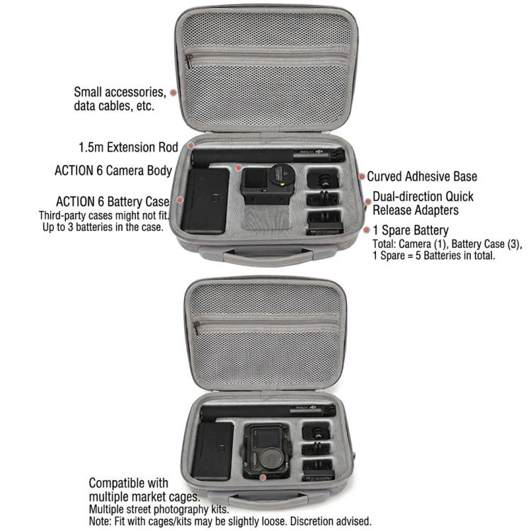 For DJI Osmo Action 6 BKANO Carrying Case Portable Shoulder Bag for Extension Rod, Battery Case, Cage and Accessories - ORIWHIZBKANOCase & BagsDJI & Insta360 Accessories