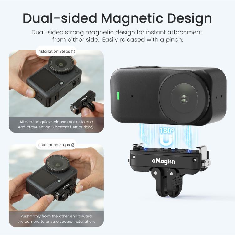 For DJI Osmo Action 6 / Nano aMagisn Metal Magnetic Quick Release Mount 2.0 Lockable Adapter, For DJI Osmo Action 6 / Nano - ORIWHIZaMagisnDJI & Insta360 AccessoriesMount & Holder