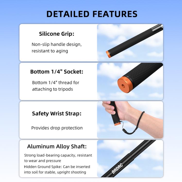 For DJI Osmo Pocket 3 / Action 6 / Insta360 X5 BRDRC Telescopic Extension Pole Selfie Stick - ORIWHIZBRDRCDJI & Insta360 AccessoriesMount & Holder