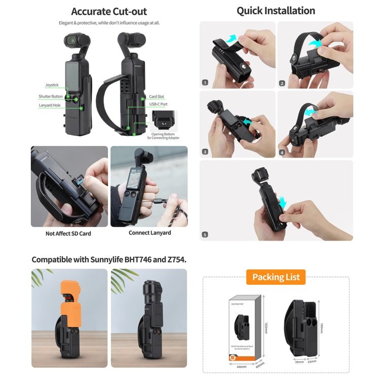 For DJI OSMO Pocket 3 Sunnylife Hand Band Protective Frame Cold Shoe Extension Handle Cover, Extension Frame - ORIWHIZDJI & Insta360 AccessoriesMount & HolderOsmo Pocket Accessories