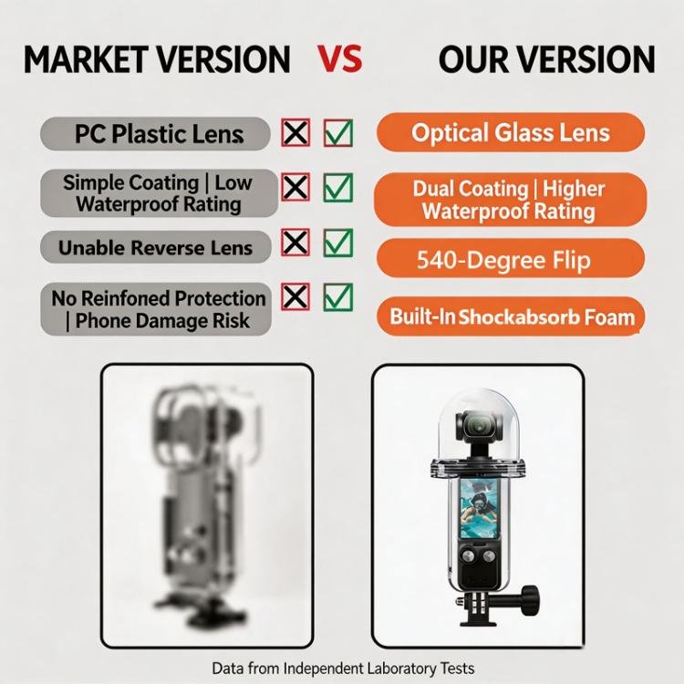 For DJI Osmo Pocket 4 Waterproof Case 60M/196ft Diving Housing Shell with 540 - degree Panoramic View Underwater Accessories for Surfing Snorkeling - ORIWHIZCase & BagsDJI & Insta360 AccessoriesOsmo Pocket Accessories