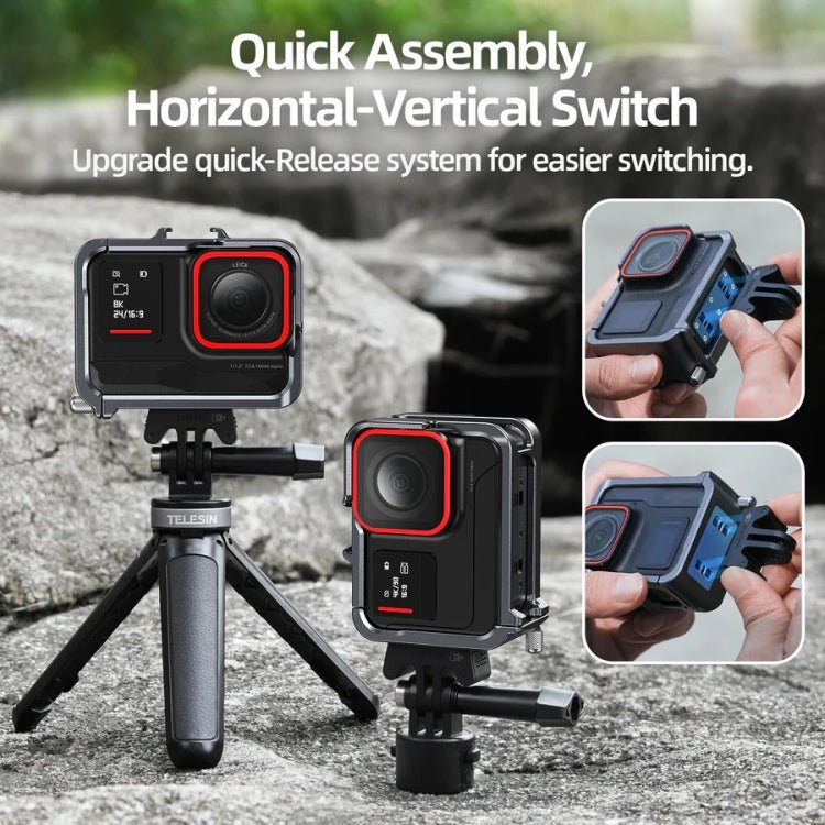 For Insta 360 Ace / Ace Pro TELESIN S6 - FMS - 02 Vertical Shot Quick Release Metal Rabbit Cage Body Protection Accessories - ORIWHIZDJI & Insta360 AccessoriesInsta360 Ace SeriesProtection & Cases