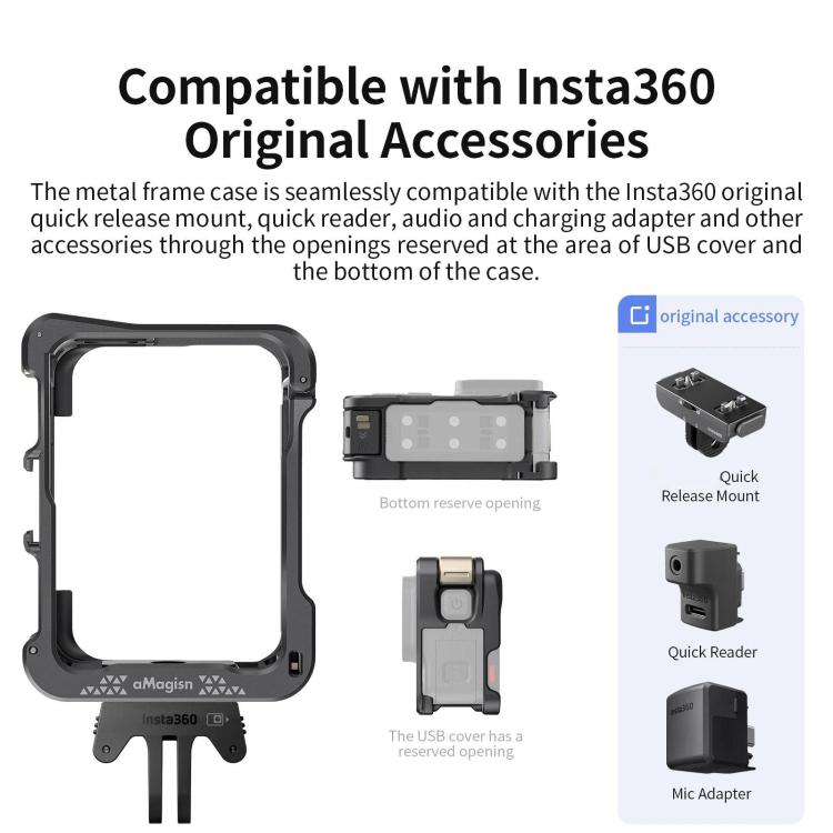 For Insta360 Ace Pro 2 / Ace Pro Camera AMagisn Quick Release Metal Cage Horizontal & Vertical Shooting Protective Frame - ORIWHIZaMagisnDJI & Insta360 AccessoriesInsta360 Ace Series