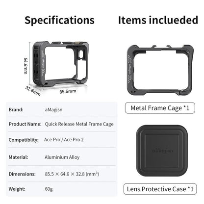 For Insta360 Ace Pro 2 / Ace Pro Camera AMagisn Quick Release Metal Cage Horizontal & Vertical Shooting Protective Frame - ORIWHIZaMagisnDJI & Insta360 AccessoriesInsta360 Ace Series