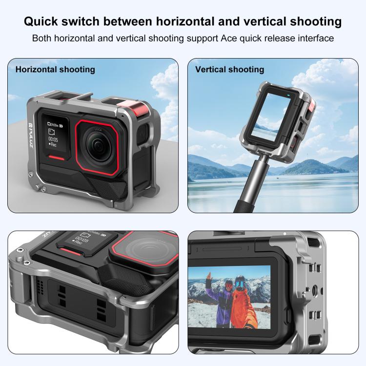 For Insta360 Ace Pro 2 PULUZ Aluminum Alloy Protective Cage Rig Dual Cold Shoe Housing Frame, For Insta360 Ace Pro 2 Meta Cage - ORIWHIZDJI & Insta360 AccessoriesInsta360 Ace SeriesProtection & Cases