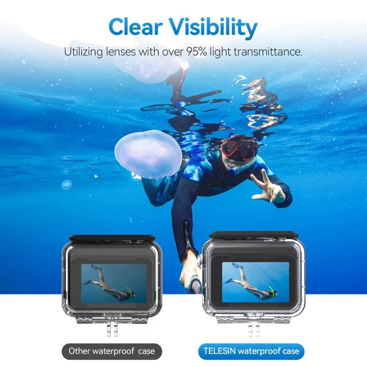 For Insta360 Ace Pro Camera TELESIN 45m Waterproof Case Underwater Diving Housing Cover, Waterproof Case - ORIWHIZDJI & Insta360 AccessoriesInsta360 Ace SeriesProtection & Cases