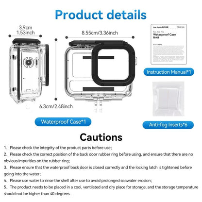 For Insta360 Ace Pro Camera TELESIN 45m Waterproof Case Underwater Diving Housing Cover, Waterproof Case - ORIWHIZDJI & Insta360 AccessoriesInsta360 Ace SeriesProtection & Cases