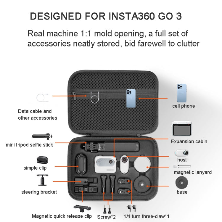 For Insta360 GO 3 XFJI Storage Bag Portable Travel Bag Complete Carrying Case, For Insta360 GO 3 - ORIWHIZDJI & Insta360 AccessoriesInsta360 GO SeriesProtection & Cases