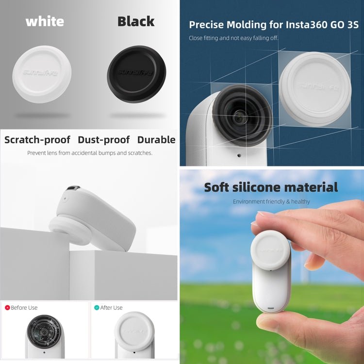 For Insta360 GO 3S Sunnylife 2pcs Black and White Scratch - resistant Lens Protective Cap, Lens Protective Cap - ORIWHIZDJI & Insta360 AccessoriesInsta360 GO SeriesLen Accessories