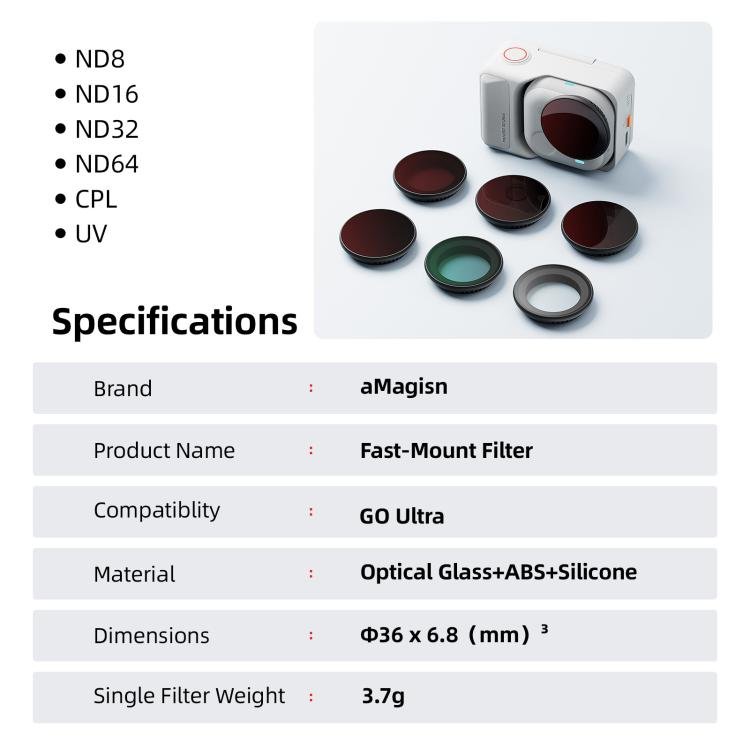 For Insta360 GO Ultra aMagisn Quick - Release Lens Filters Camera Accessories, UV, CPL, ND8+ND16+ND32+ND64, ND8+ND16+ND32+CPL - ORIWHIZaMagisnDJI & Insta360 AccessoriesInsta360 GO Series