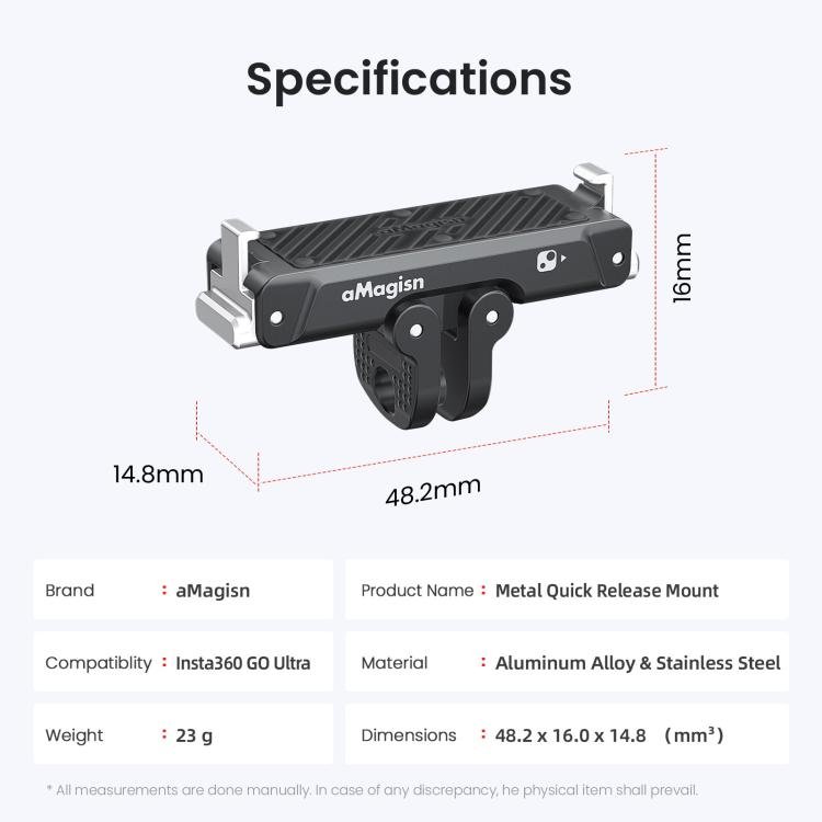 For Insta360 Go Ultra Camera AMagisn Metal Quick Release Magnetic Adapter With 1/4 - Inch Threaded Hol - ORIWHIZaMagisnDJI & Insta360 AccessoriesInsta360 GO Series