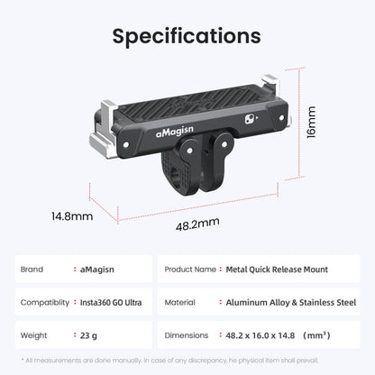 For Insta360 Go Ultra Camera AMagisn Metal Quick Release Magnetic Adapter With 1/4 - Inch Threaded Hol - ORIWHIZaMagisnDJI & Insta360 AccessoriesInsta360 GO Series