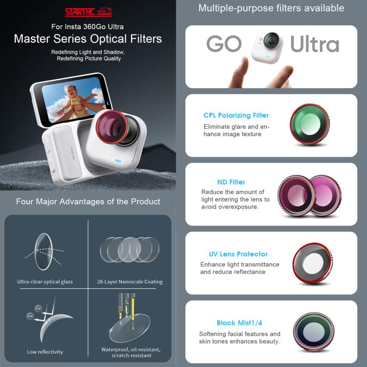 For Insta360 GO Ultra STARTRC Camera Lens Filter, CPL, Black Mist 1/4, UV, ND32, 4 in 1 ND32/64 UV CPL - ORIWHIZDJI & Insta360 AccessoriesInsta360 GO SeriesLen Accessories