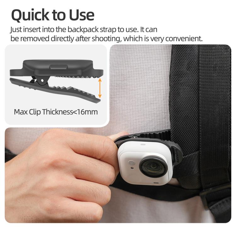 For Insta360 GO Ultra Sunnylife Magnetic Backpack Clip Action Camera Clamp Vertical - Horizontal Mount, For Insta360 GO Ultra Black - ORIWHIZDJI & Insta360 AccessoriesInsta360 GO SeriesMounts