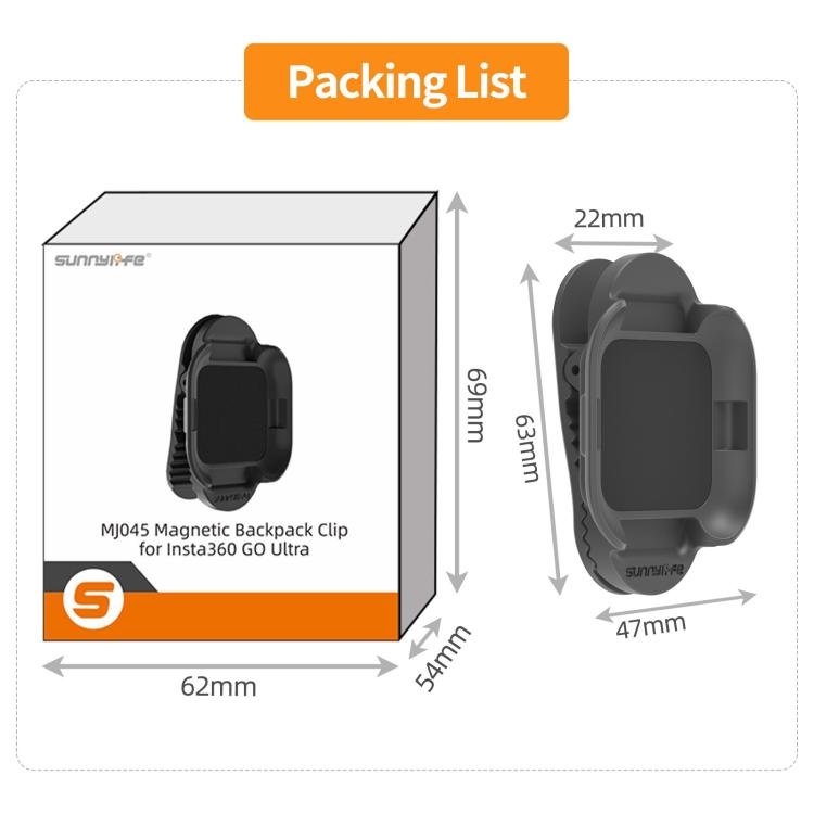 For Insta360 GO Ultra Sunnylife Magnetic Backpack Clip Action Camera Clamp Vertical - Horizontal Mount, For Insta360 GO Ultra Black - ORIWHIZDJI & Insta360 AccessoriesInsta360 GO SeriesMounts